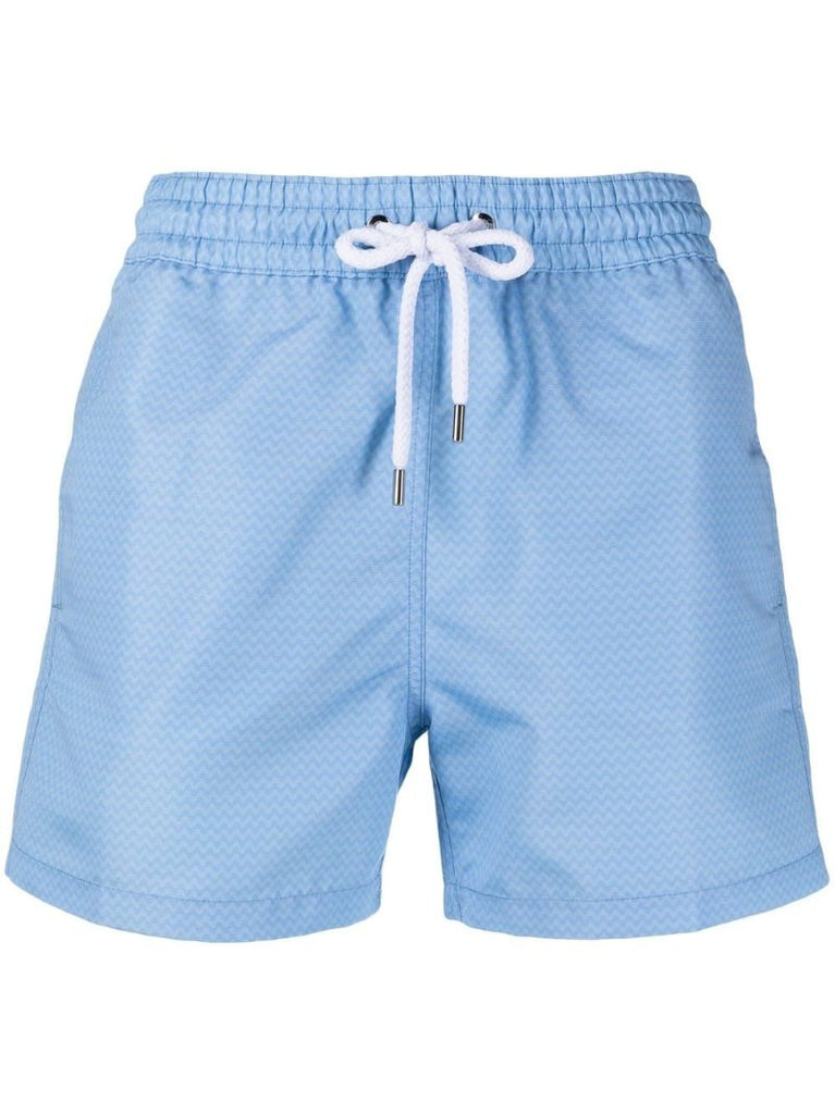 Blue Zigzag Print Swim Shorts