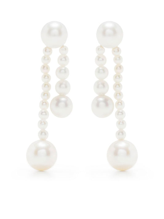 14k Yellow Gold Ruban De Perle Pearl Drop Earrings