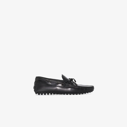 Black Bow Leather Driving Loafers