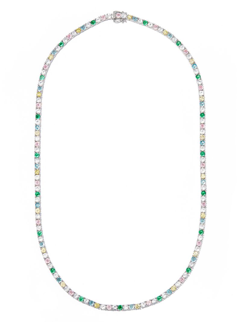 Sterling Silver Rainbow Crystal Tennis Necklace
