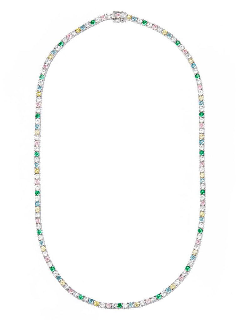Sterling Silver Rainbow Crystal Tennis Necklace