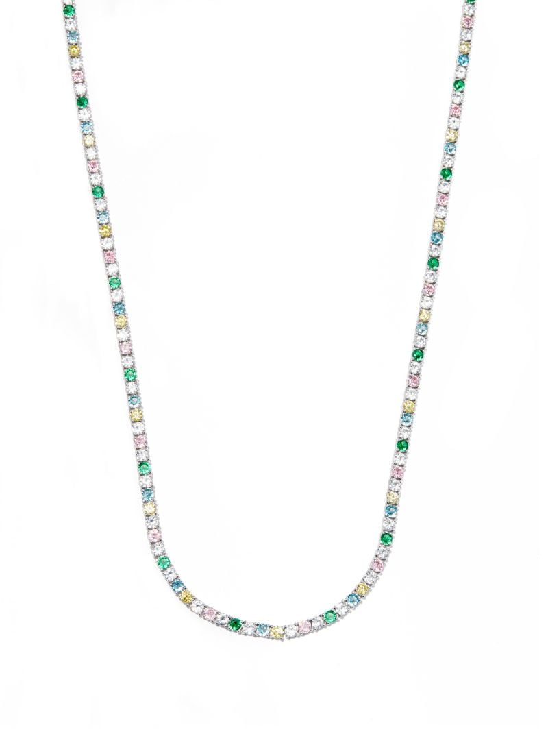 Sterling Silver Rainbow Crystal Tennis Necklace