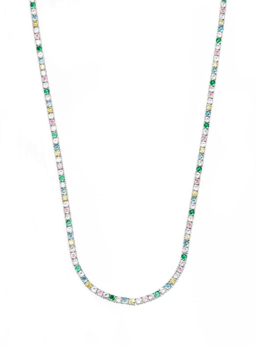 Sterling Silver Rainbow Crystal Tennis Necklace