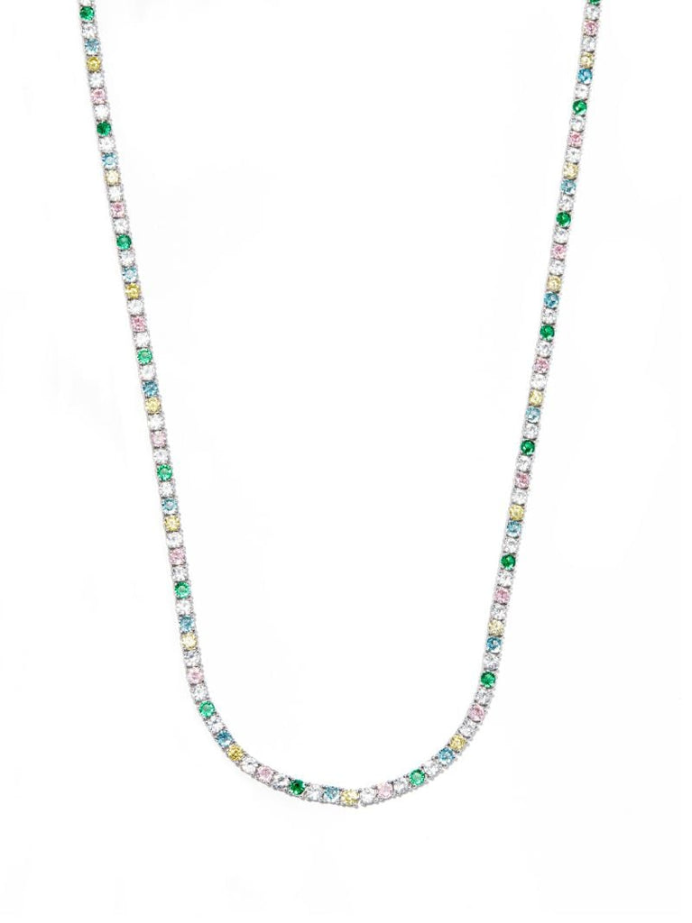 Sterling Silver Rainbow Crystal Tennis Necklace