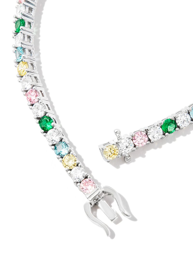 Sterling Silver Rainbow Crystal Tennis Bracelet