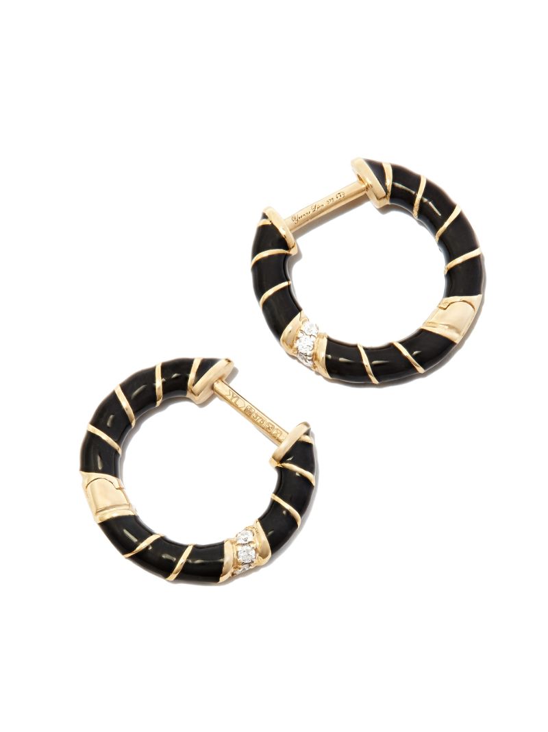 9k Yellow Gold Mini Torsade Diamond Hoop Earrings