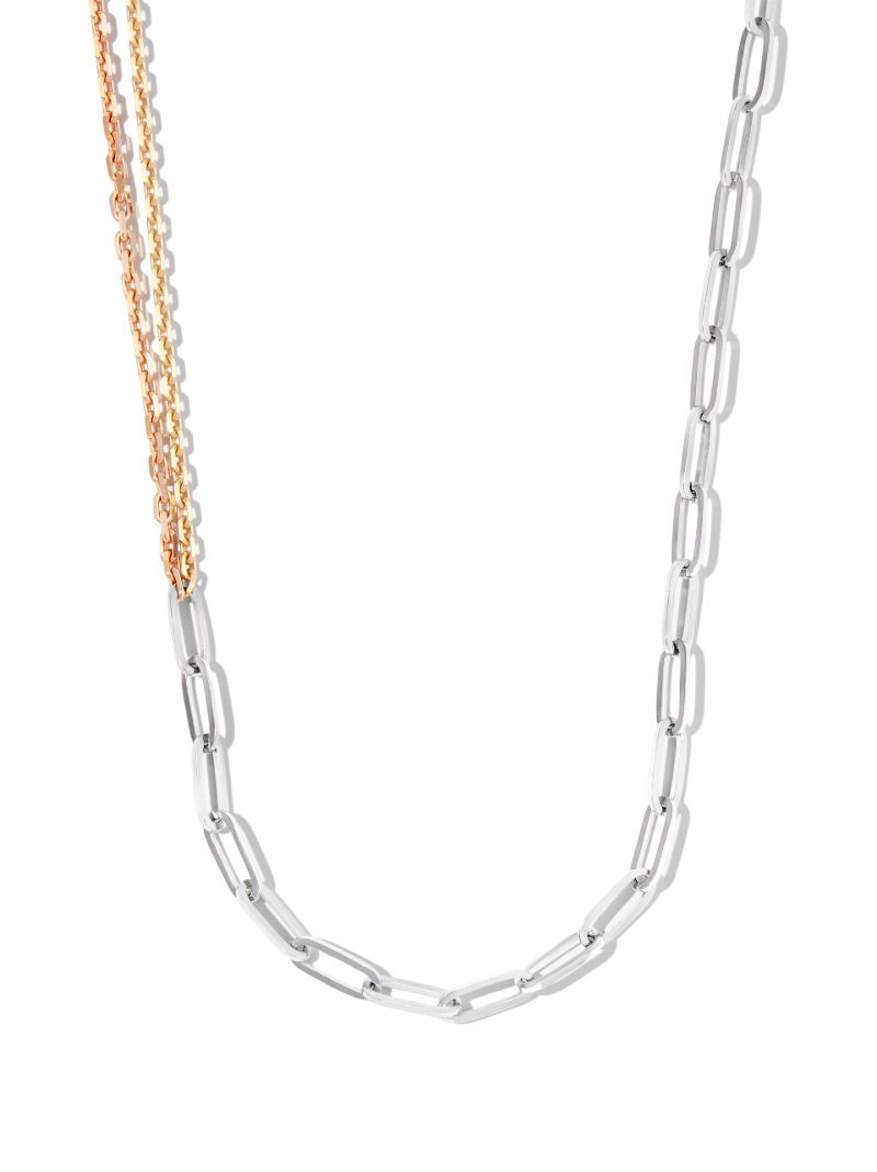 18k White, Yellow and Rose Gold Collier Solitaire Boucle Chain Necklace