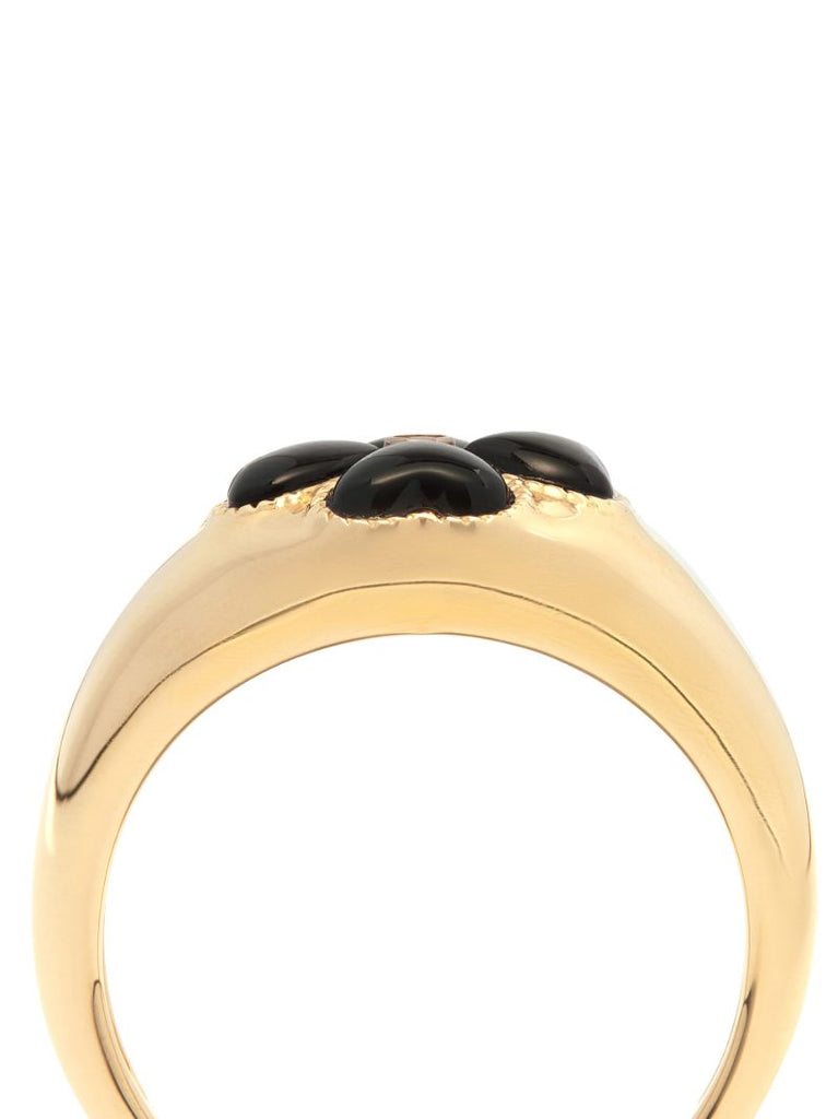 9k Yellow Gold Onyx Flower Diamond Signet Ring