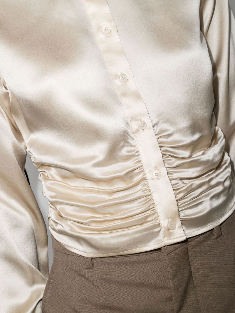 White Kendall Ruched Silk Top