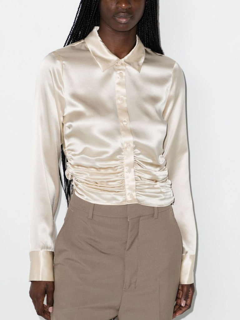 White Kendall Ruched Silk Top
