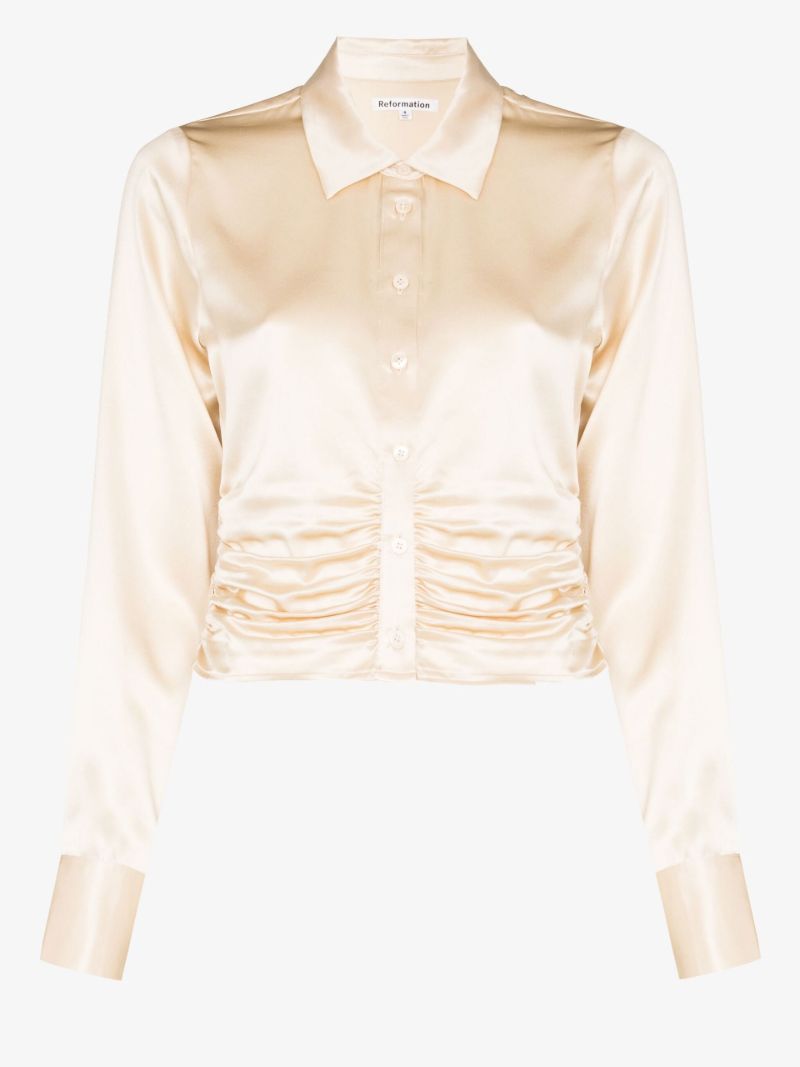 White Kendall Ruched Silk Top
