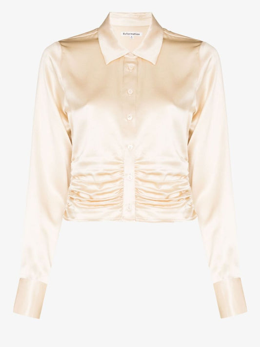 White Kendall Ruched Silk Top