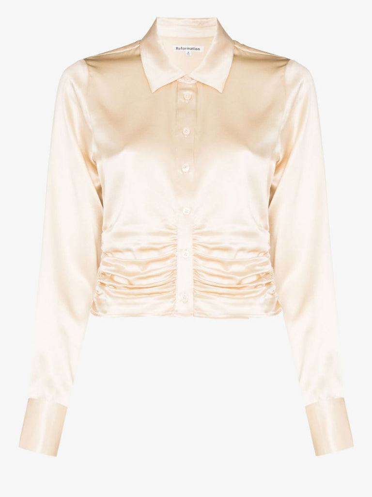 White Kendall Ruched Silk Top