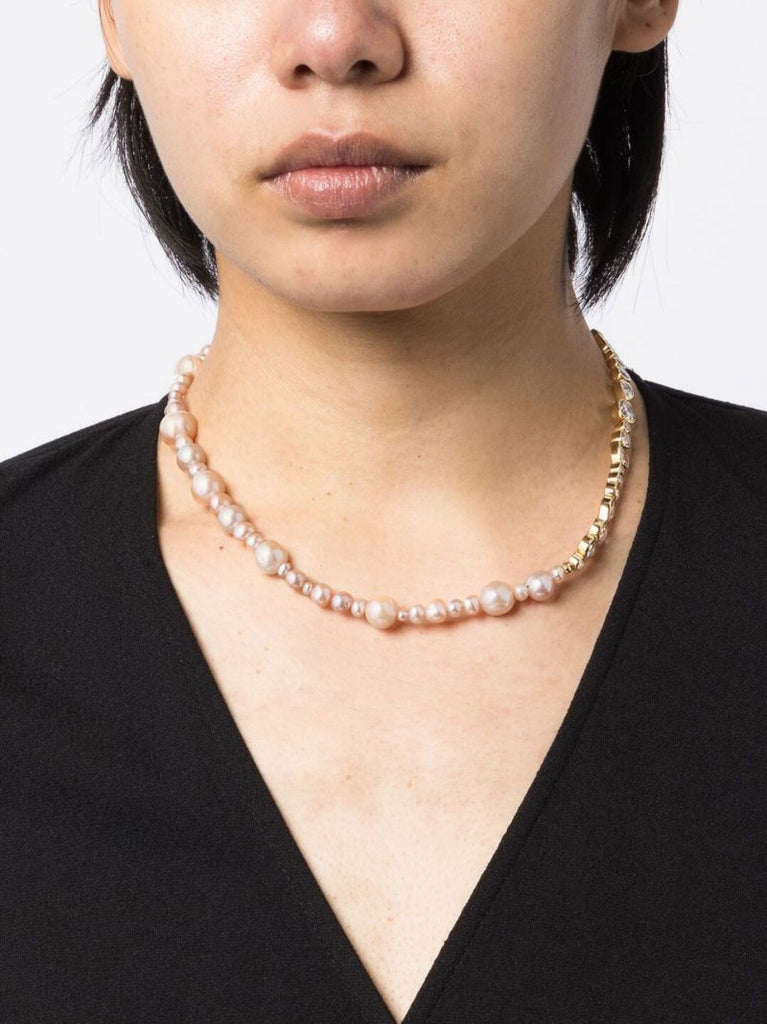 Gold Vermeil Glitch Ii Pearl and Crystal Necklace