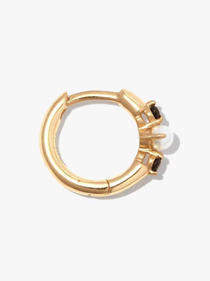 9k Yellow Gold Onyx and Pearl Huggie Earring