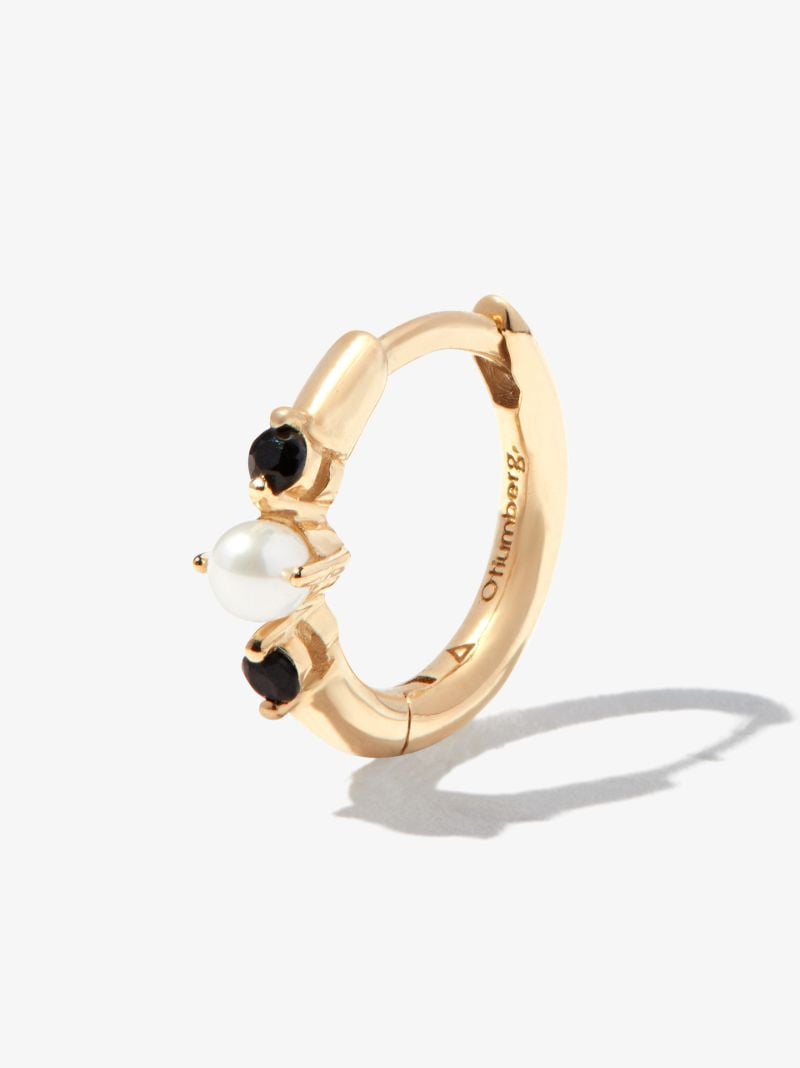 9k Yellow Gold Onyx and Pearl Huggie Earring
