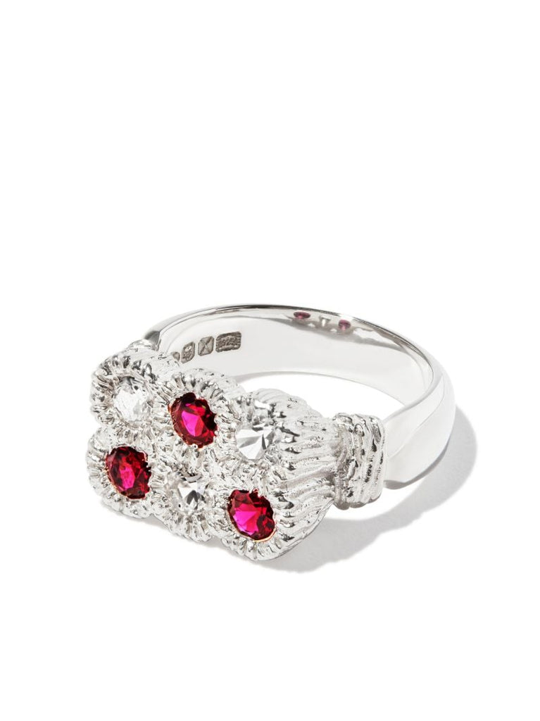 Sterling Silver Flowers Grow Together Sapphire Ring