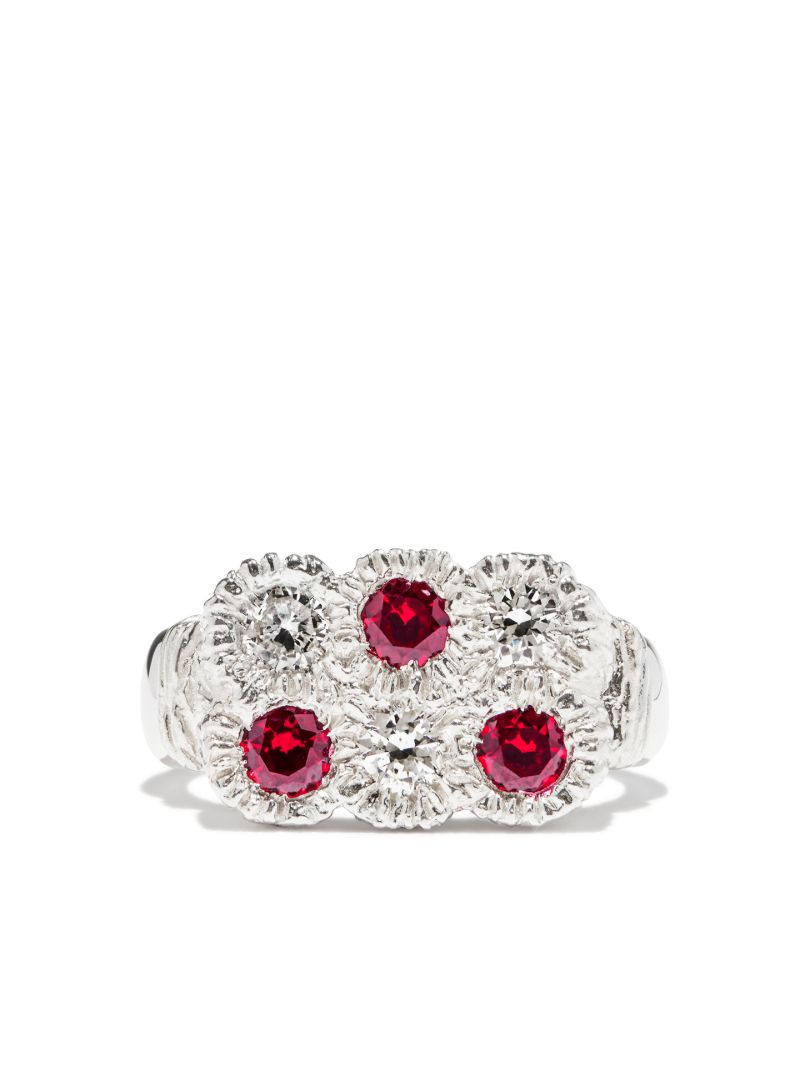 Sterling Silver Flowers Grow Together Sapphire Ring