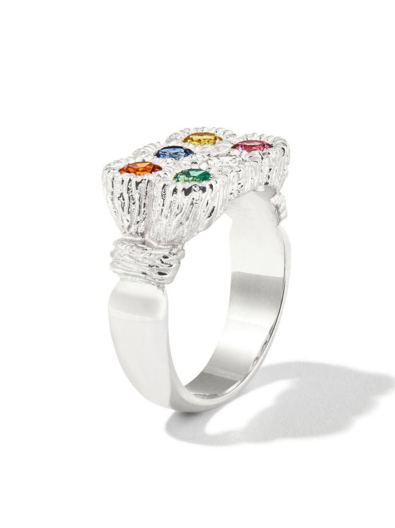 Sterling Silver Flowers Grow Together Sapphire Ring