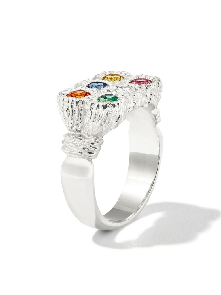 Sterling Silver Flowers Grow Together Sapphire Ring