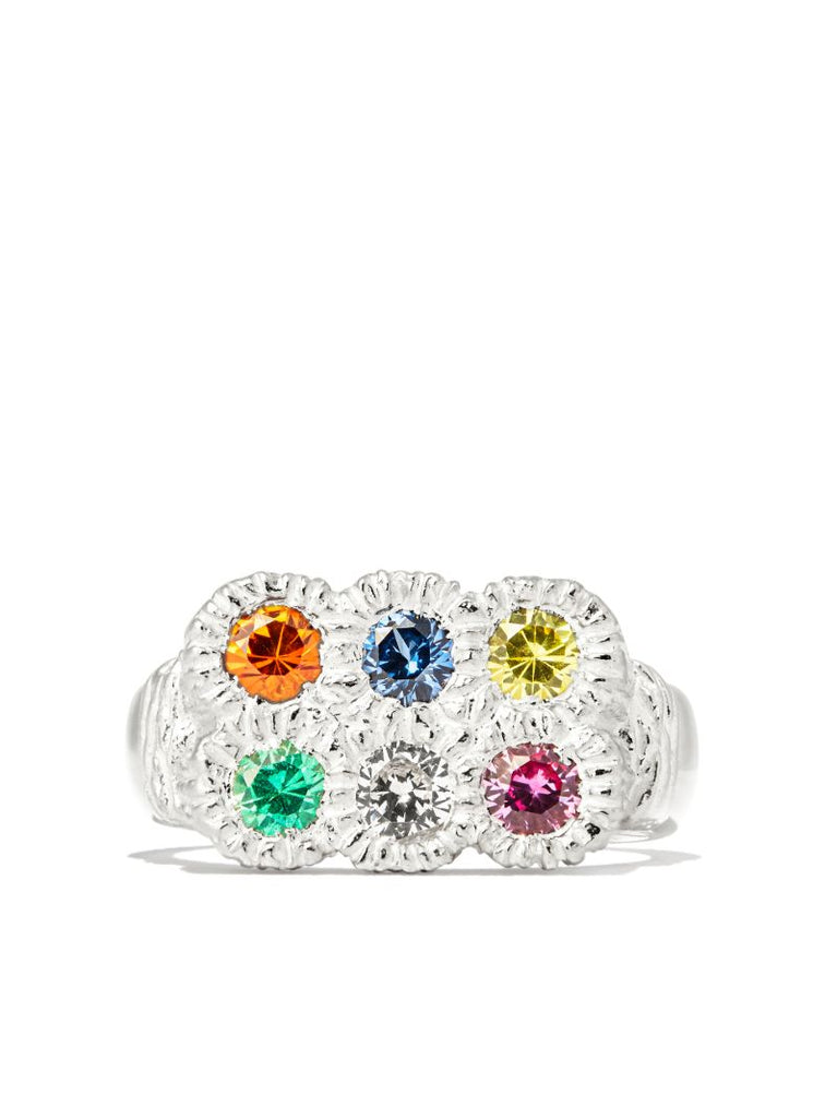 Sterling Silver Flowers Grow Together Sapphire Ring