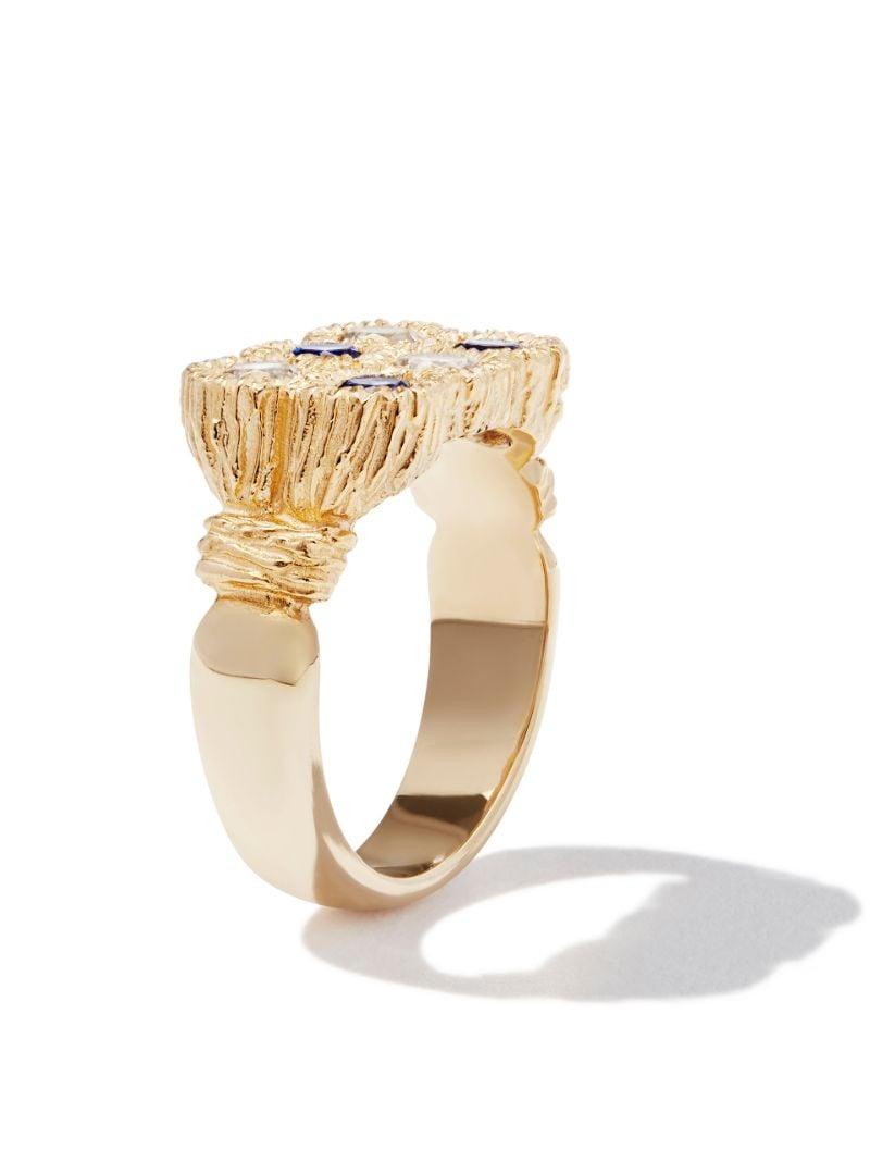 9k Yellow Gold Flowers Grow Together Saphhire Ring