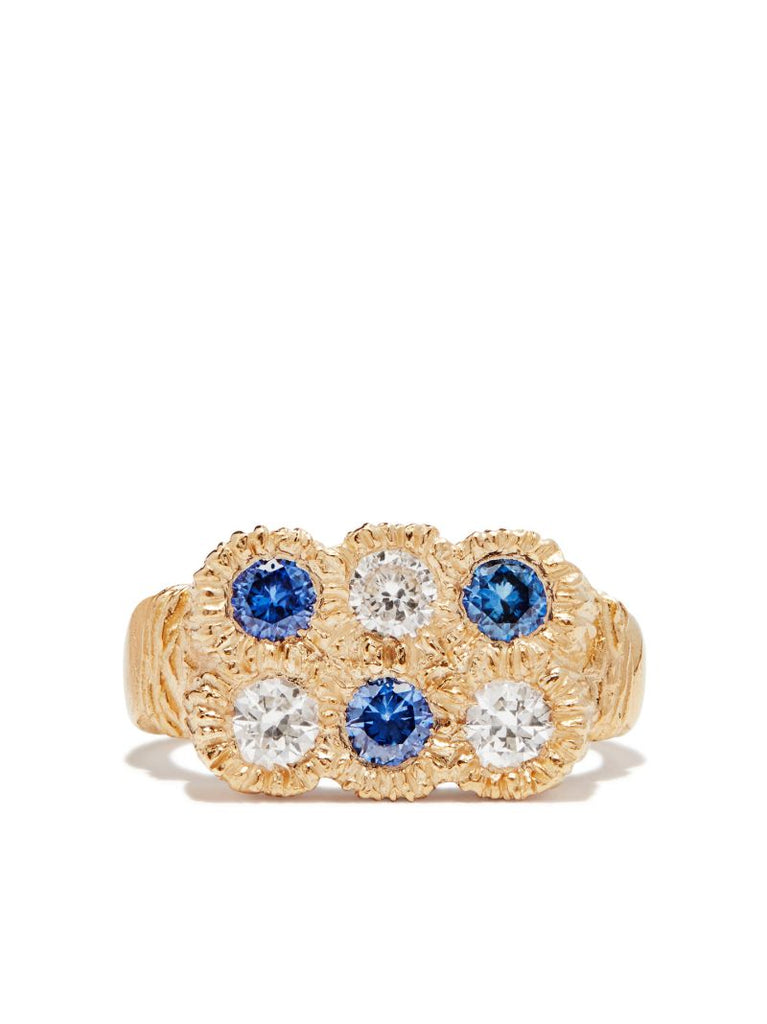 9k Yellow Gold Flowers Grow Together Saphhire Ring