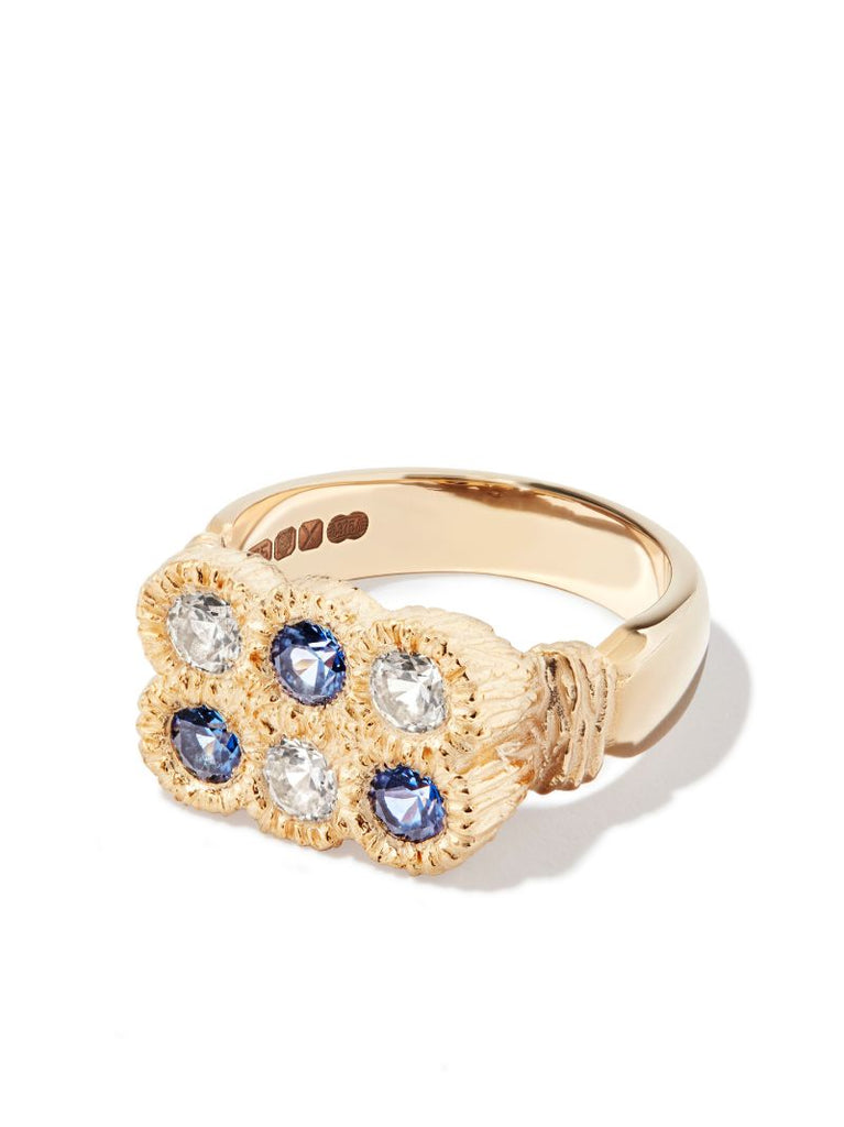 9k Yellow Gold Flowers Grow Together Saphhire Ring