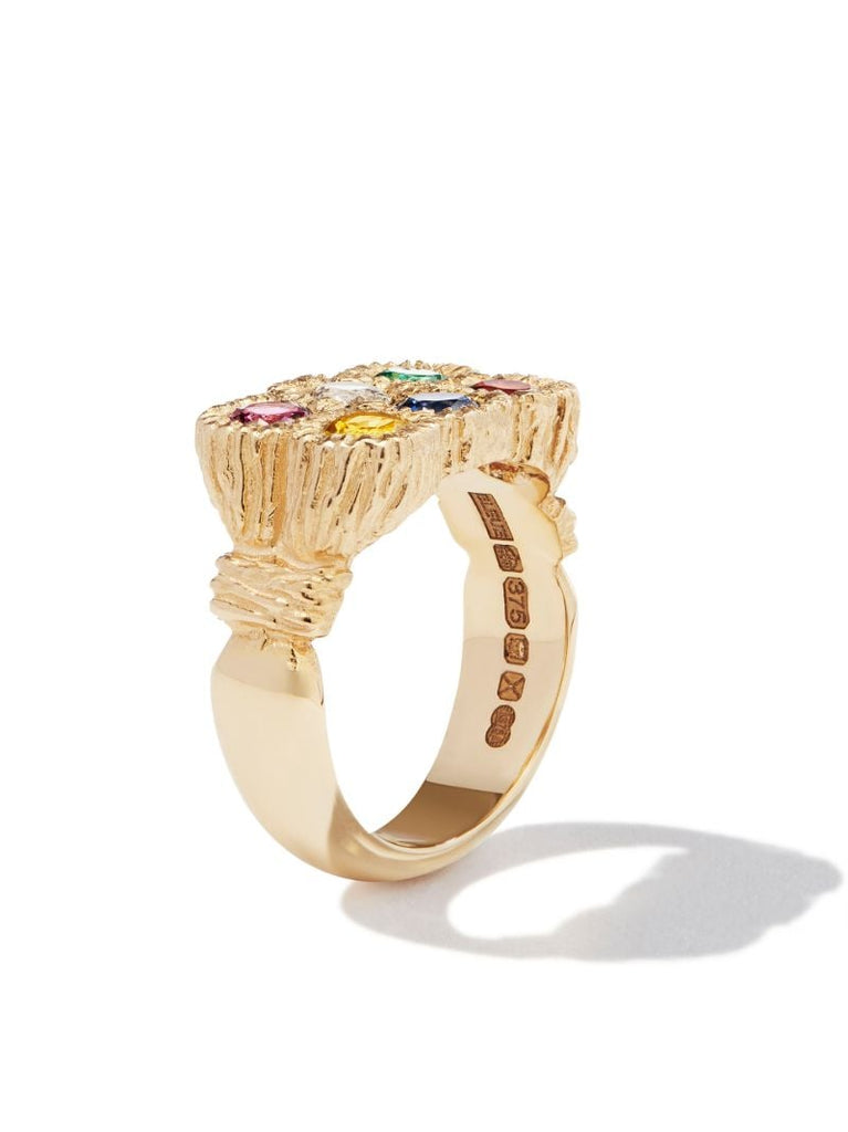 9k Yellow Gold Flowers Grow Together Sapphire Ring