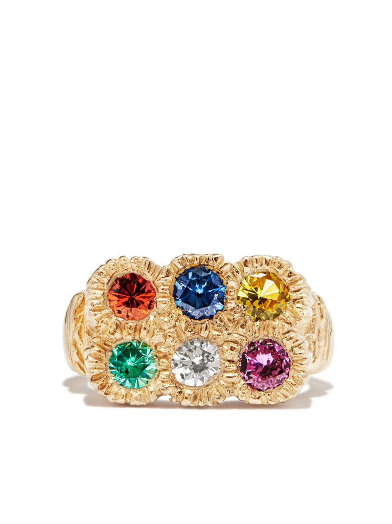 9k Yellow Gold Flowers Grow Together Sapphire Ring