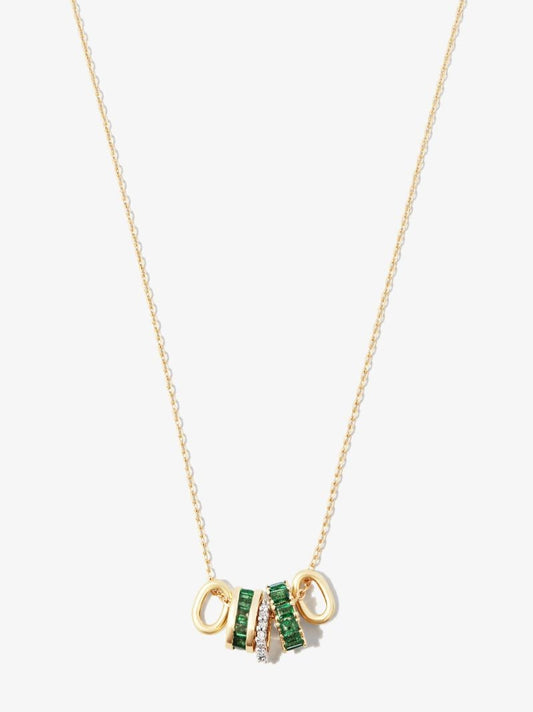14k Yellow Gold Rager Emerald and Diamond Necklace