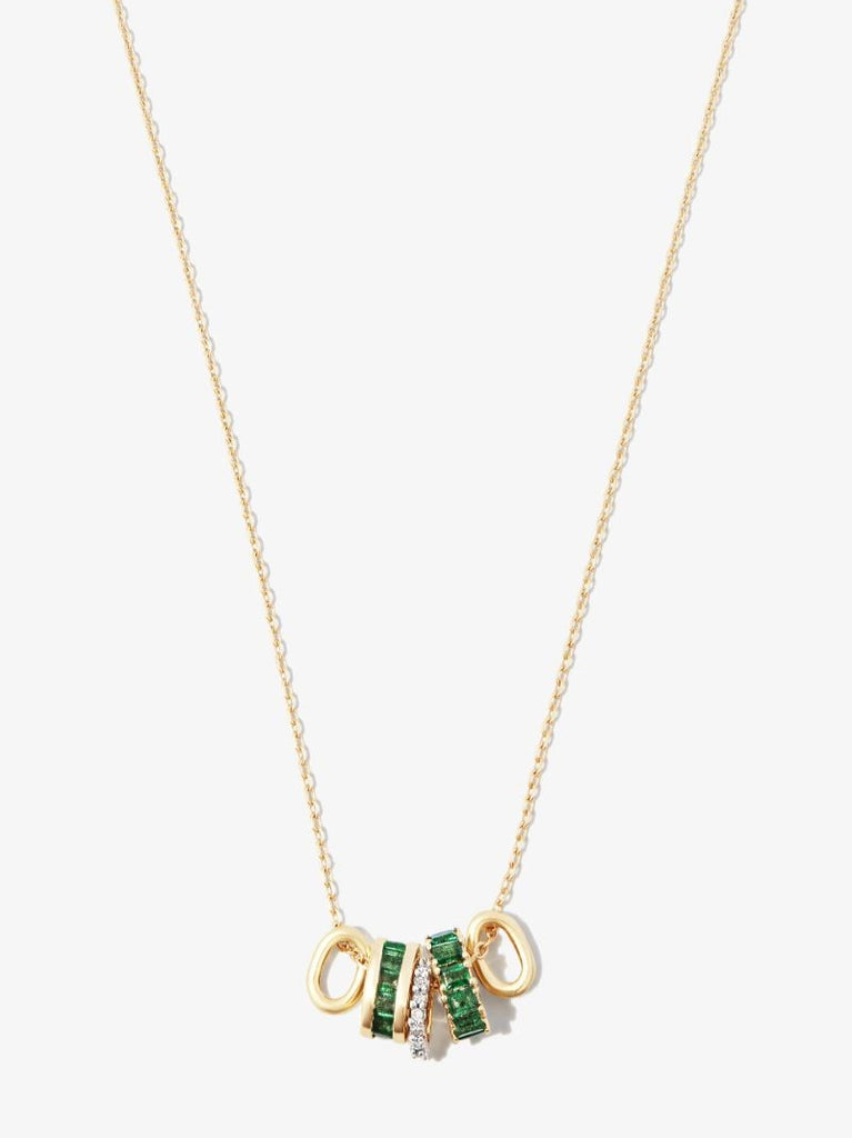 14k Yellow Gold Rager Emerald and Diamond Necklace