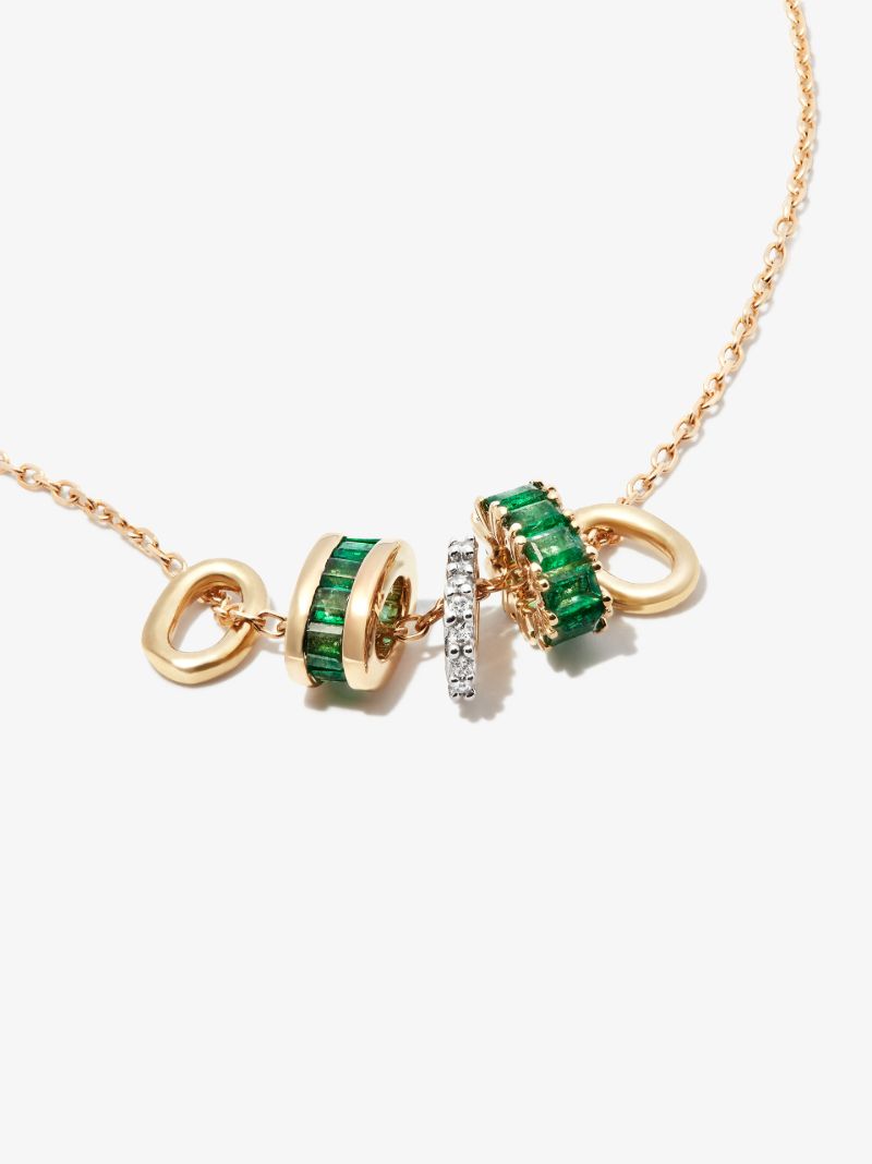 14k Yellow Gold Rager Emerald and Diamond Necklace