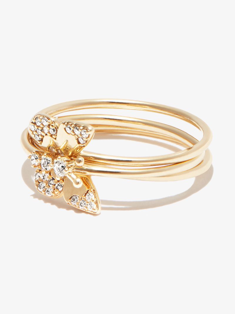 14k Yellow Gold Enchanted Butterfly Diamond Ring Set