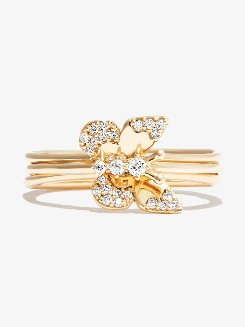 14k Yellow Gold Enchanted Butterfly Diamond Ring Set