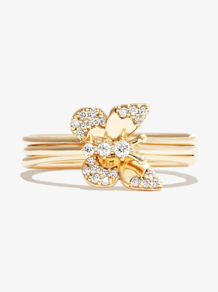 14k Yellow Gold Enchanted Butterfly Diamond Ring Set