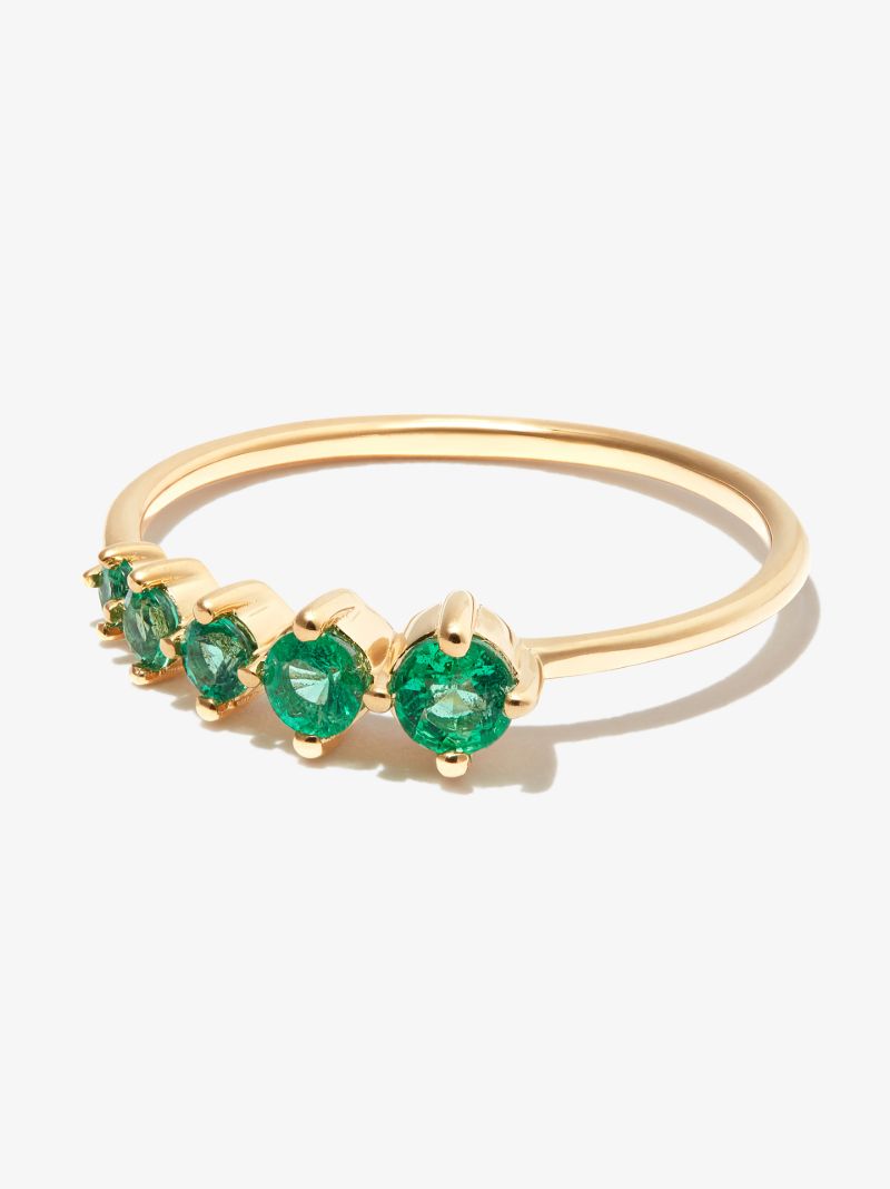 14k Yellow Gold Graduated Emerald Ring