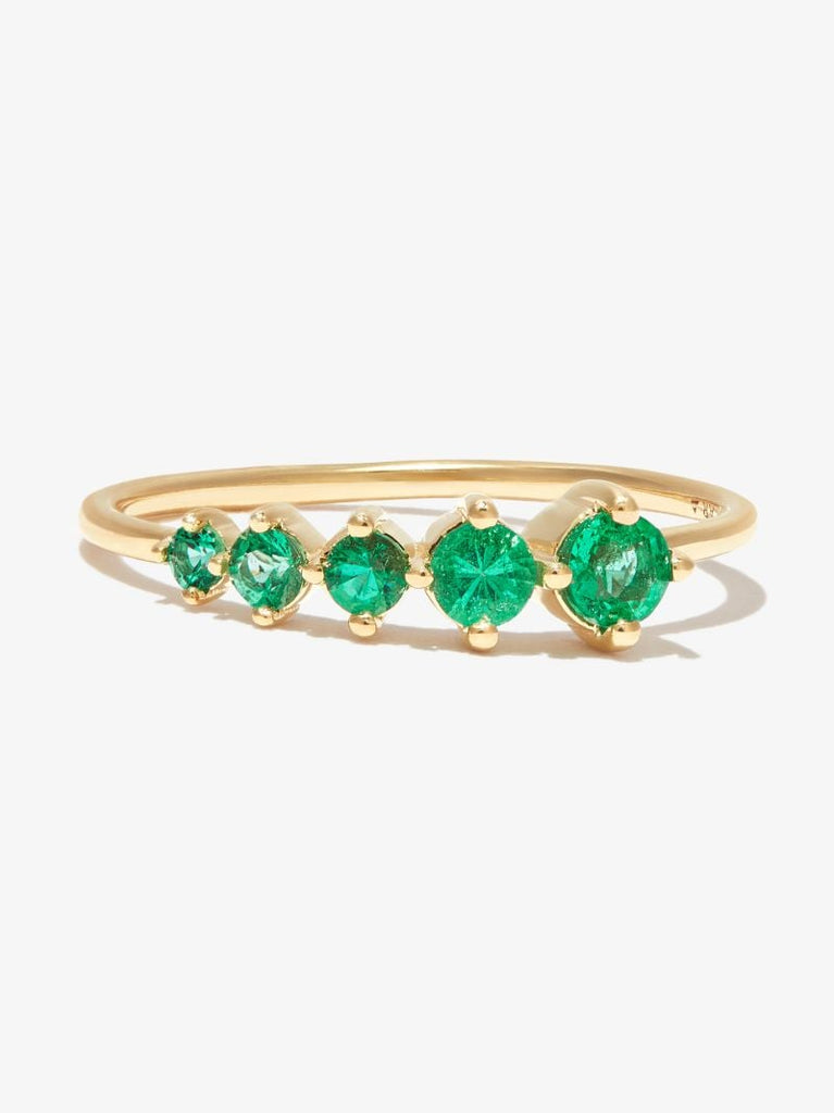 14k Yellow Gold Graduated Emerald Ring