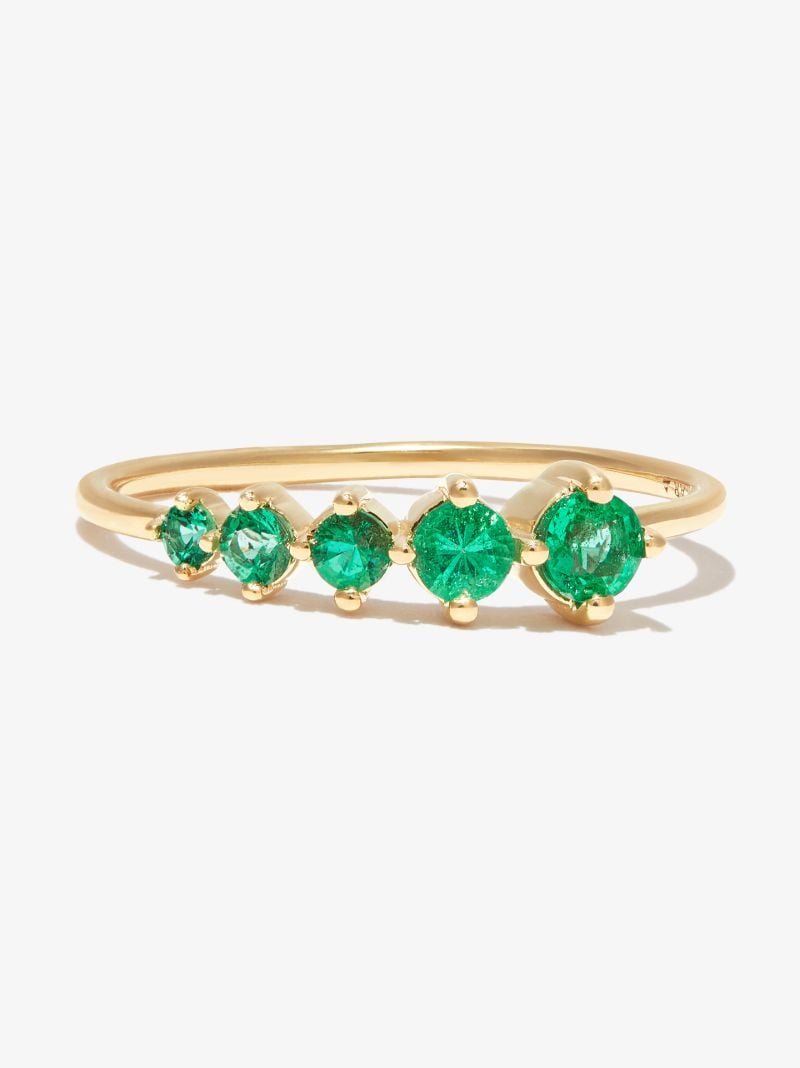 14k Yellow Gold Graduated Emerald Ring
