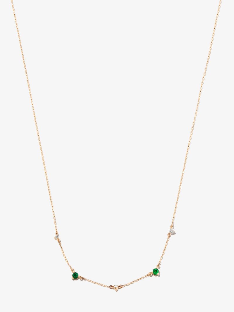 14k Yellow Gold Amigos Station Emerald and Diamond Necklace