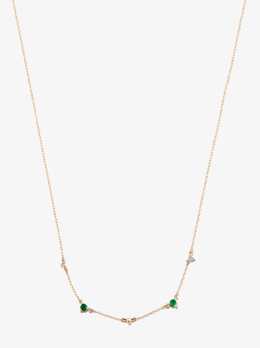 14k Yellow Gold Amigos Station Emerald and Diamond Necklace