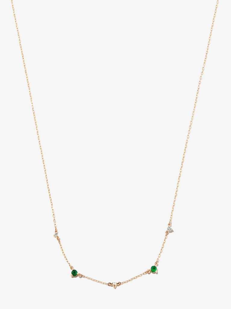 14k Yellow Gold Amigos Station Emerald and Diamond Necklace
