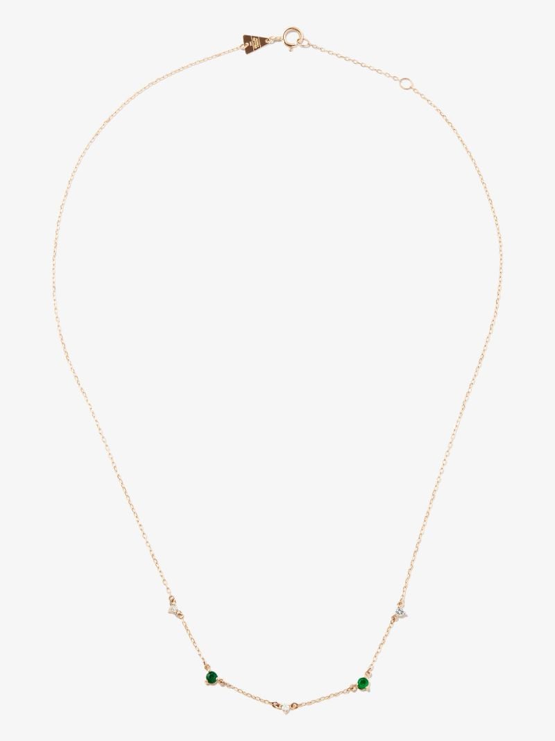 14k Yellow Gold Amigos Station Emerald and Diamond Necklace