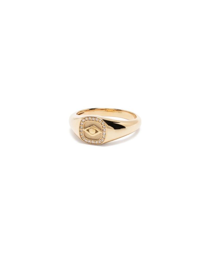 14k Yellow Gold Evil Eye Diamond Ring