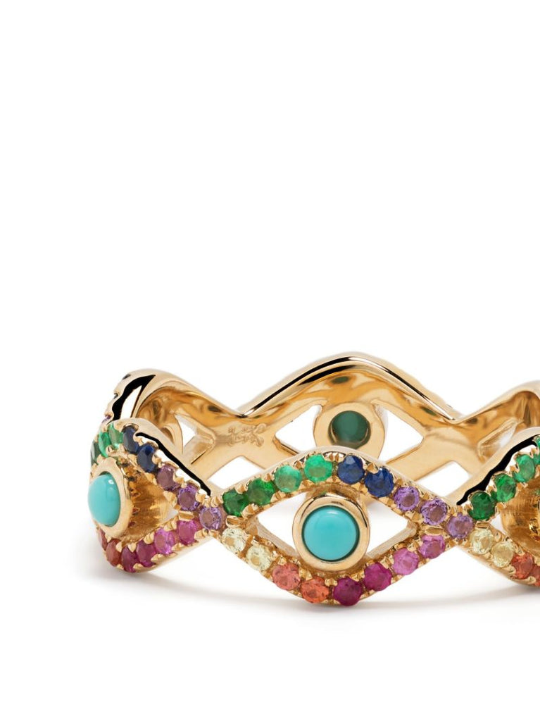 14k Yellow Gold Evil Eye Turquoise Ring