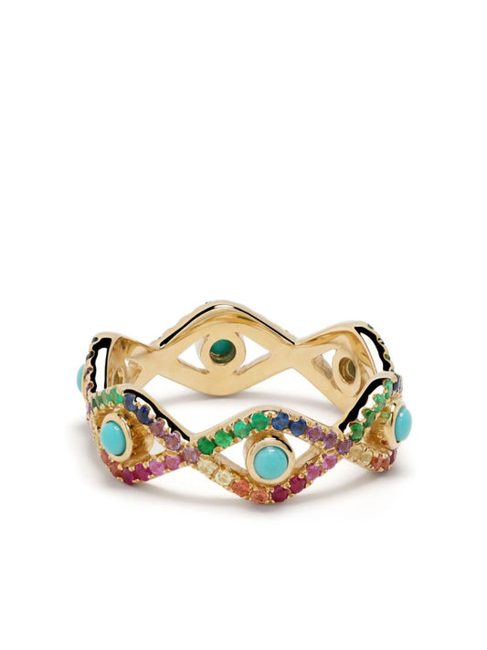 14k Yellow Gold Evil Eye Turquoise Ring