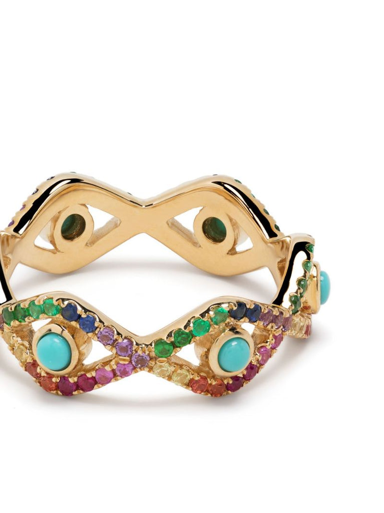 14k Yellow Gold Evil Eye Turquoise Ring