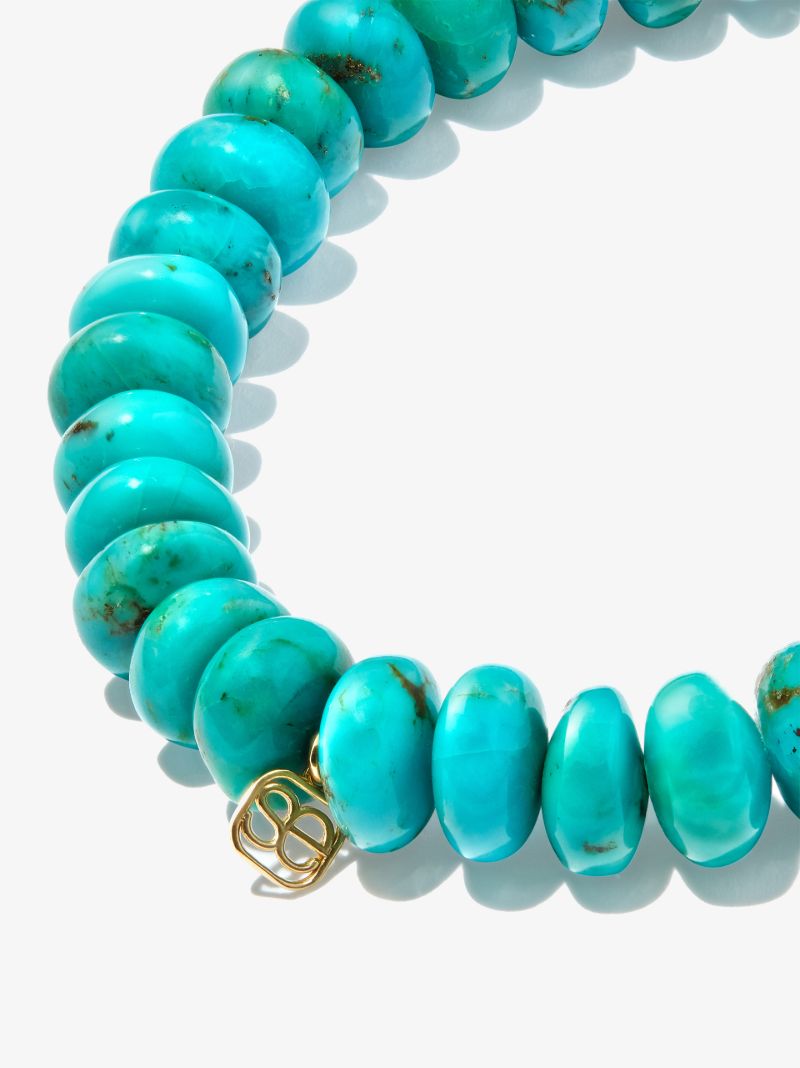 14k Yellow Gold Heart Turquoise Diamond Beaded Bracelet