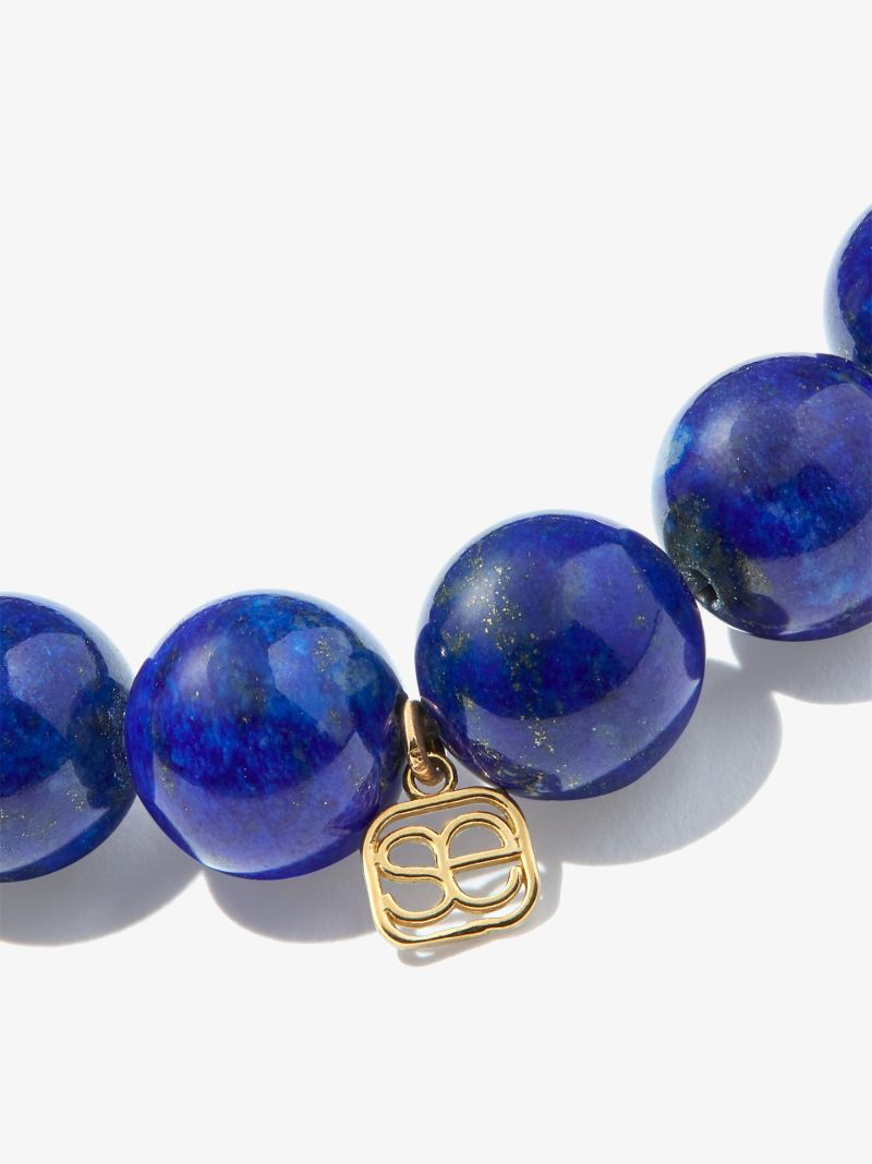 14k Yellow Gold Cloud Lapis Lazuli Diamond Beaded Bracelet