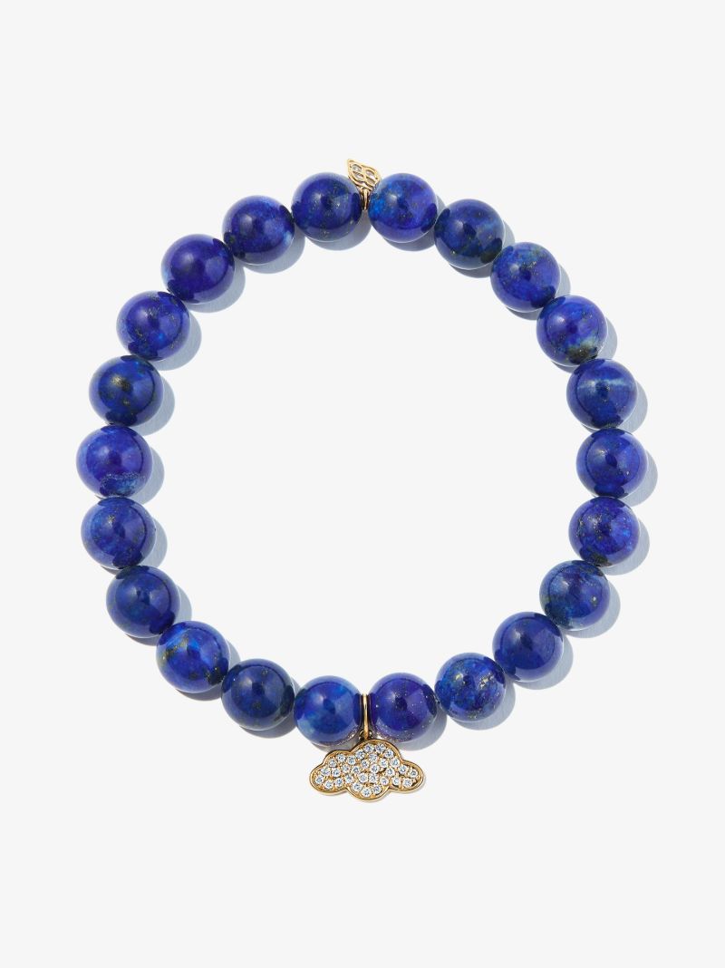 14k Yellow Gold Cloud Lapis Lazuli Diamond Beaded Bracelet
